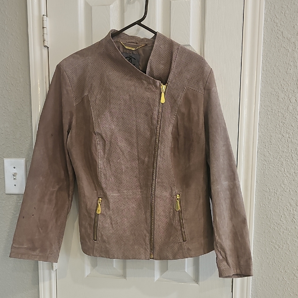 Queen Collection Genuine Leather Perforated Moto Jacket 1X Taupe